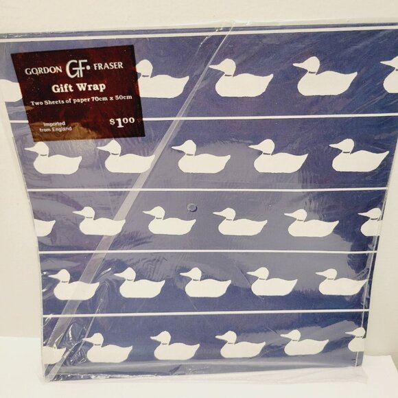 Vtg Gift Wrap Wrapping Paper Gordon Fraser England Ducks Blue Wildlife - Picture 1 of 3